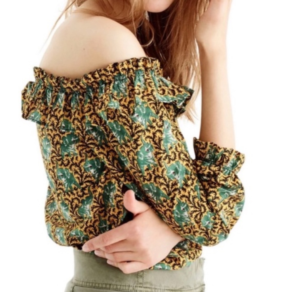 J.Crew Ratti Elephant Print Off-the-Shoulder Top Blouse Size 6